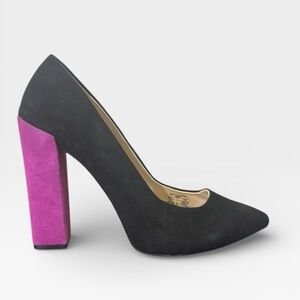 Zara Suede Colorblock Heels Black Fuchsia Women’s Size 9